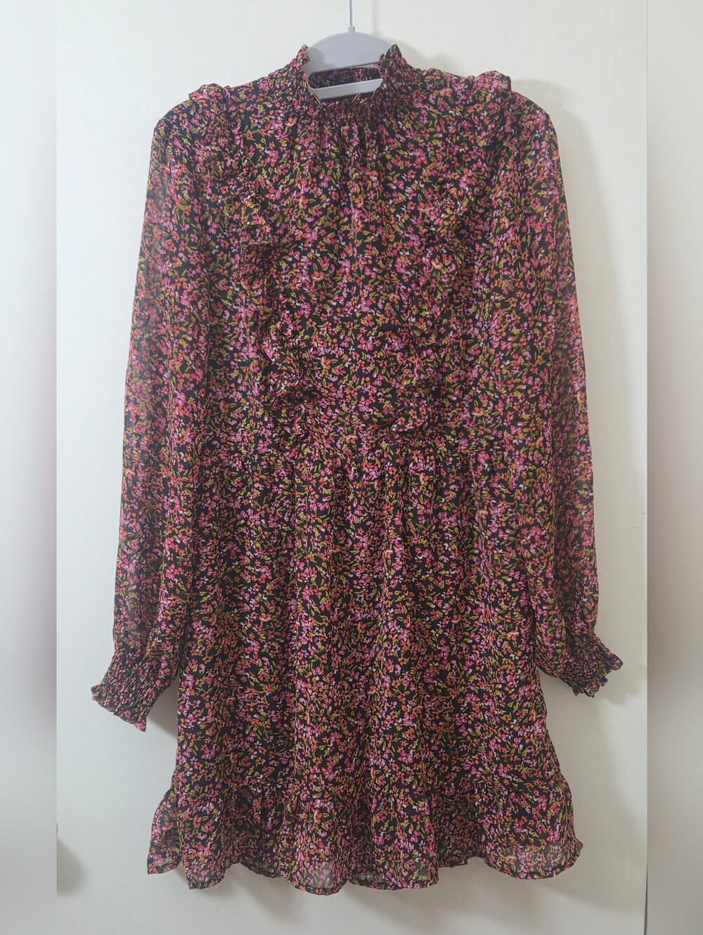 Divided Black Floral Ruffle Tiered Dress